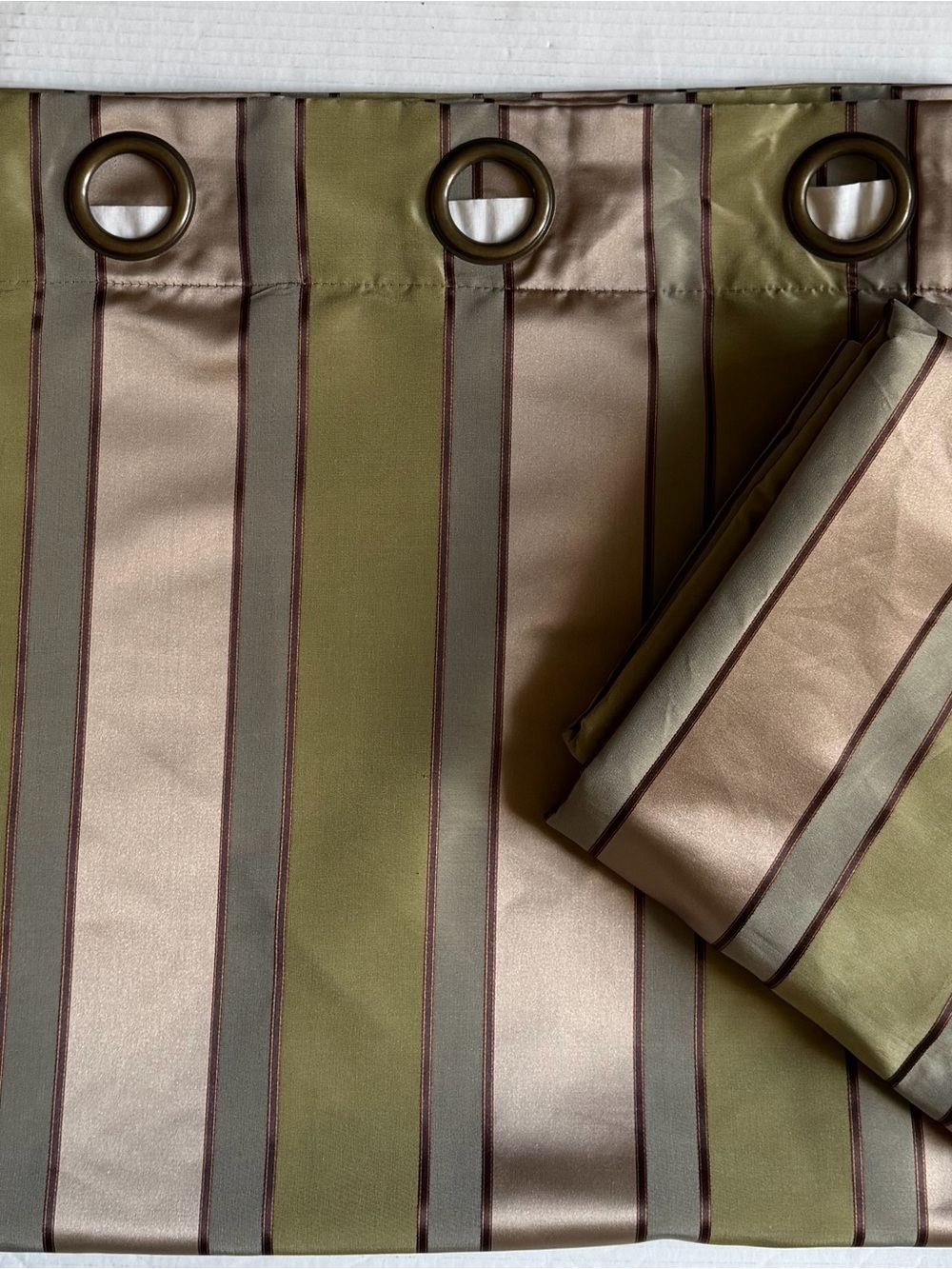 Two Window Curtains Imperial Striped Green Olive Sage World Market 54x84”